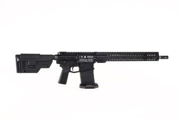 AR10 carbine, modern automatic black rifle isolated on white background. Weapons for police,...