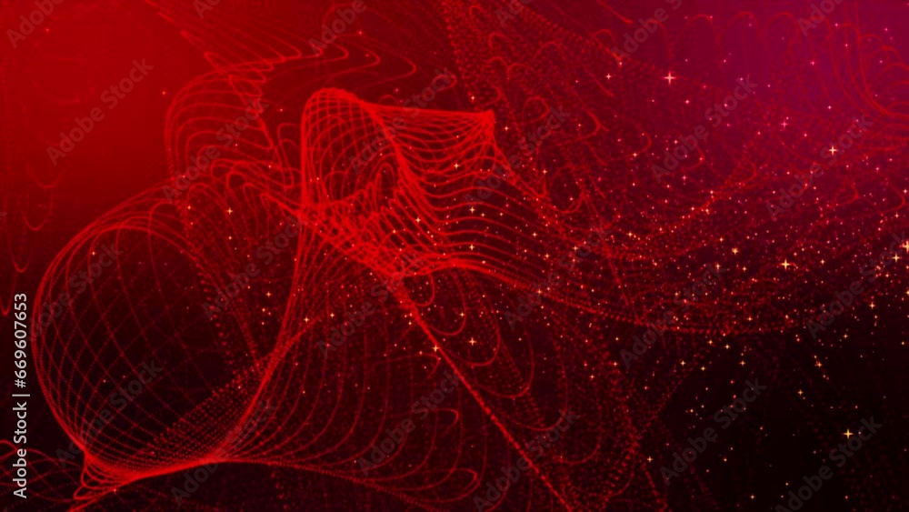Poster red abstract dots or particle backgrounds. 3d rendering of bright glowing purple distorted particles