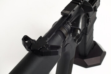 AR15 carbine, modern automatic black rifle isolated on white background. Weapons for police,...