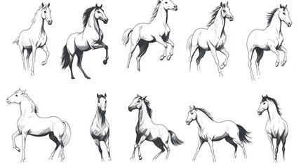 Set of hand drawn horse vector - obrazy, fototapety, plakaty