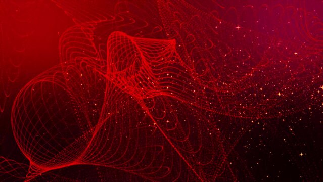 Red abstract dots or particle backgrounds. 3D rendering of bright glowing purple distorted particles in waves. Particles Futuristic digital background for business Science and technology