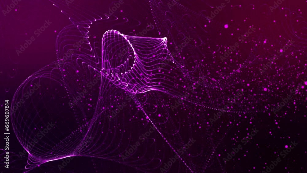 Poster purple color abstract dots or particle backgrounds. 3d rendering of bright glowing purple distorted 
