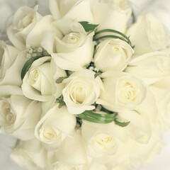 Eternal Beauty concept. Amazing wedding bouquet made of ivory roses. Close up. Studio shot