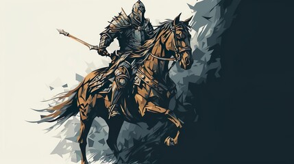 Medieval Warrior Riding a Horse Illustration Asset - obrazy, fototapety, plakaty