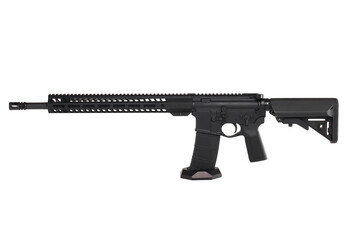 AR15 carbine, modern automatic black rifle isolated on white background. Weapons for police, special forces and the army.