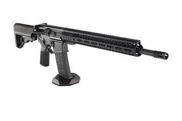 AR15 carbine, modern automatic black rifle isolated on white background. Weapons for police,...