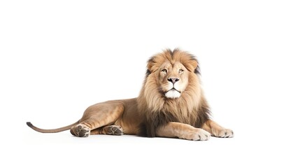 Male adult lion lying down Panthera leo isolated on white background