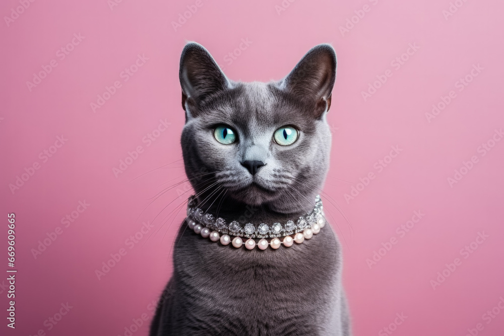 Poster russian blue cat with 2023 tiara for new year background with empty space for text