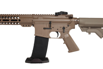 AR15 carbine, modern automatic black rifle isolated on white background. Weapons for police,...