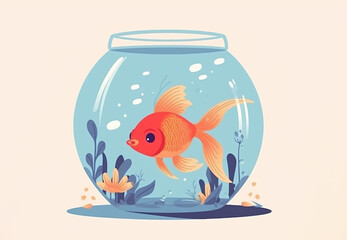 Cartoon illustration of a glass aquarium with fish on a white background