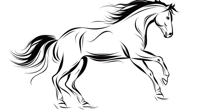 Running black line horse on white background Vector