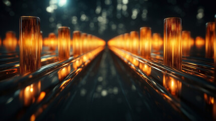 Abstract neon background in red, orange, blue, green, yellow, and black colors. Glass panels way. Wallpaper, illustration.