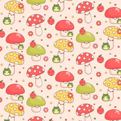 Children's pattern with mushrooms, frog and apple
