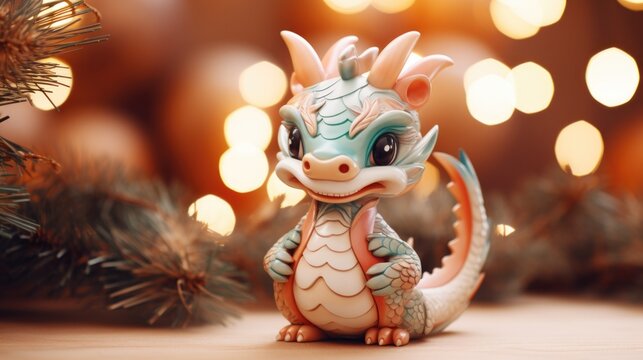 A small figurine of a dragon sitting on a table, AI