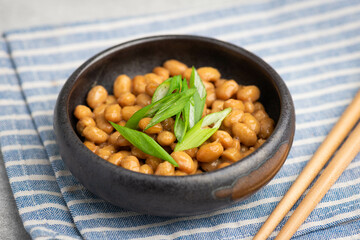 Natto, Japanese fermented soybeans, selective focus, close-up