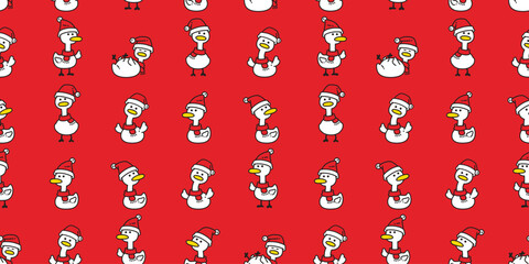 duck seamless pattern christmas santa claus hat rubber duck vector chicken bird pet wrapping paper scarf isolated doodle cartoon animal farm tile wallpaper repeat background illustration design