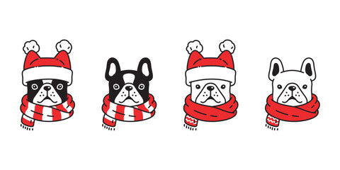 dog vector french bulldog christmas scarf icon striped santa claus hat puppy pet cartoon character symbol tattoo stamp illustration clip art isolated design