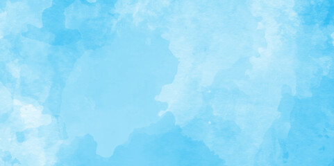 Abstract soft and light blue watercolor background with watercolor stains and splashes, modern and fresh watercolor clouds sky background, Sky clouds with brush painted blue watercolor texture,