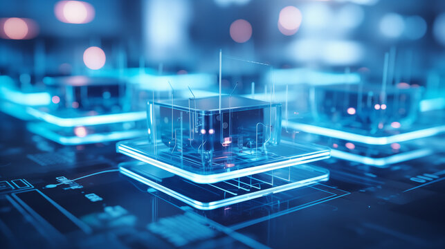 Lab-on-a-chip devices designed for quick diagnostics, health tech background, blurred background, with copy space