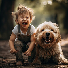 Kind mit Hund am spielen 