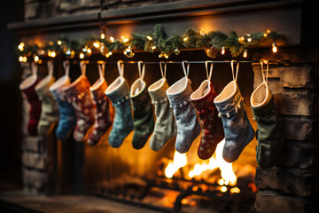 Fototapeta na wymiar Christmas socks hanging in the chimney
