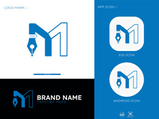 M Letter Pen Modern Logo 