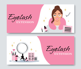 Eyelash extension 2 banners. Flat vector illustration for lashmaker.