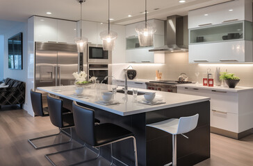 A luxury kitchen of a beautiful bright modern Scandinavian style, generative AI