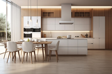 A luxury kitchen of a beautiful bright modern Scandinavian style, generative AI