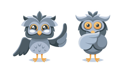 Cute Cartoon Owl With Big, Round Eyes, Soft Grey Feathers, And A Sweet, Wide Smile, Radiating Adorable Charm