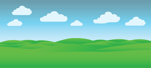 illustration of a landscape with sky clouds over fields meadows spring concept