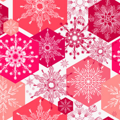 Christmas pattern. Seamless pattern with hand drawn  christmas trees, Christmas tree decorations, snowflakes. Ideal for holiday packaging, fabric, printing, decoration. Vector illustration