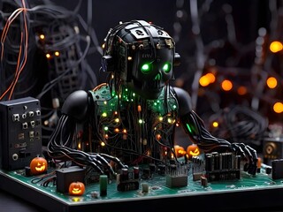 Haunted Circuit Board: Halloween Tech Spectacle Generated by AI
