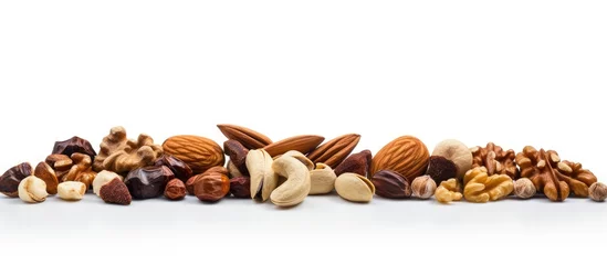 Fotobehang Assorted dried nuts fruits and chocolate © AkuAku