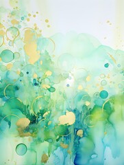 Fototapeta na wymiar Green abstract watercolor background with bubbles