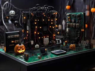 Haunted Circuit Board: Halloween Tech Spectacle Generated by AI
