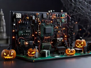 Haunted Circuit Board: Halloween Tech Spectacle Generated by AI
