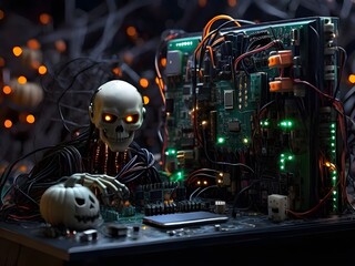 Haunted Circuit Board: Halloween Tech Spectacle Generated by AI
