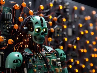 Haunted Circuit Board: Halloween Tech Spectacle Generated by AI
