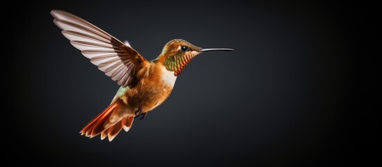 Flying Rufous Hummingbird - obrazy, fototapety, plakaty