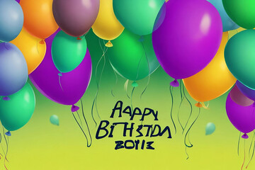 Free photo realistic happy birthday of colorful balloons and bunting flags generative AI.
