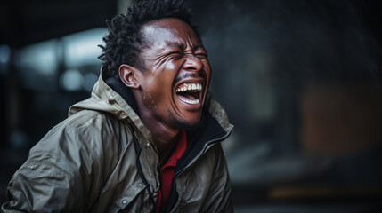 Obraz premium A person in the midst of a belly-aching, uproarious fit of laughter, unable to contain their mirth.