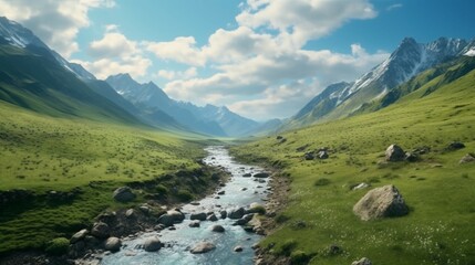 a river running down mountains and through the plains generative ai
