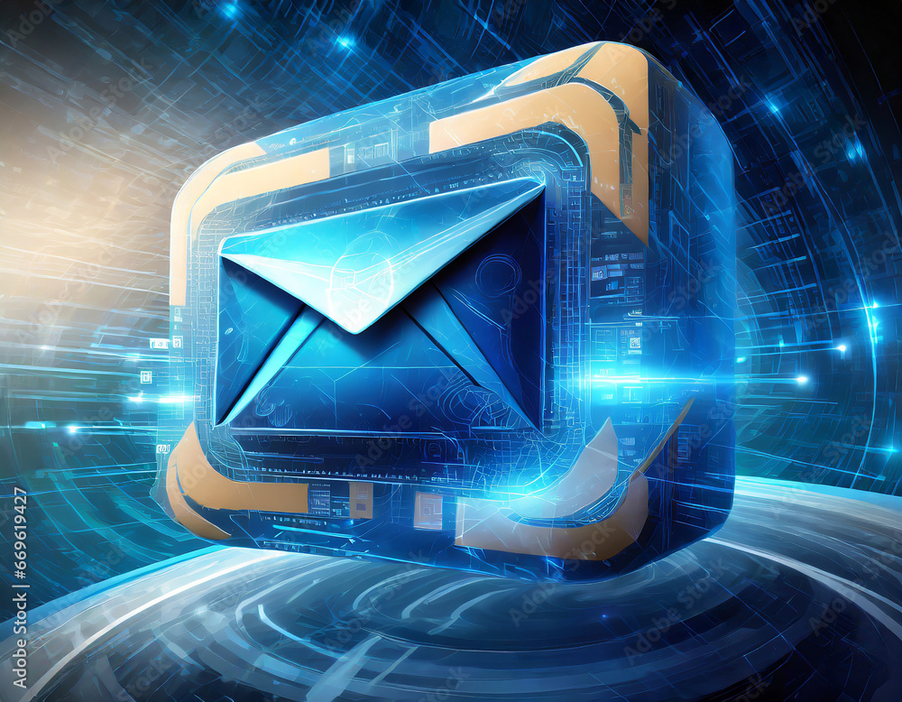 Aufkleber futuristic blue digital express email envelope and parcel abstract technology background. business q