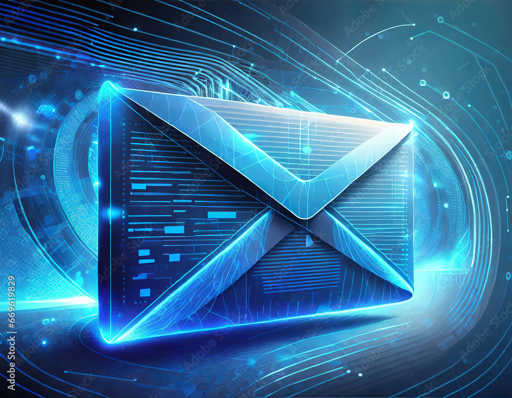 Poster futuristic blue digital express email envelope and parcel abstract technology background. business q