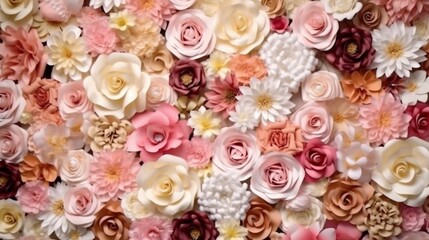 Obraz na płótnie Canvas Artificial Flowers Wall for Background in vintage sty generative ai
