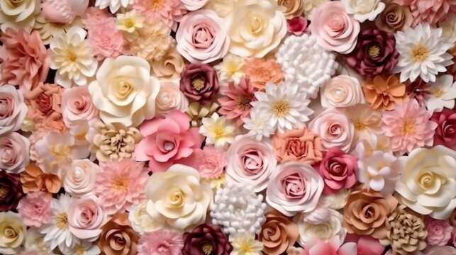 Artificial Flowers Wall for Background in vintage sty generative ai © Abonti