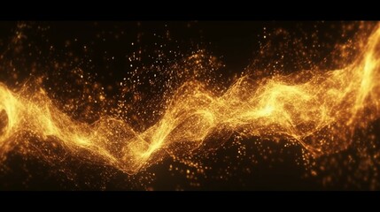 bright golden wave particles in the dark background generative ai