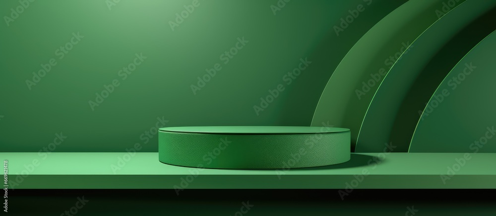 Poster minimalist style scene with ai rendered abstract green podium for presentation featuring copy space