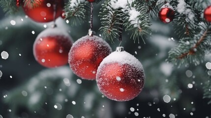 Fototapeta na wymiar christmas and new year holidays concept Red balls generative ai